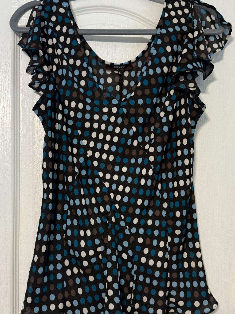 Belissimo New York Polka Dot Ruffle Blouse, Size Large